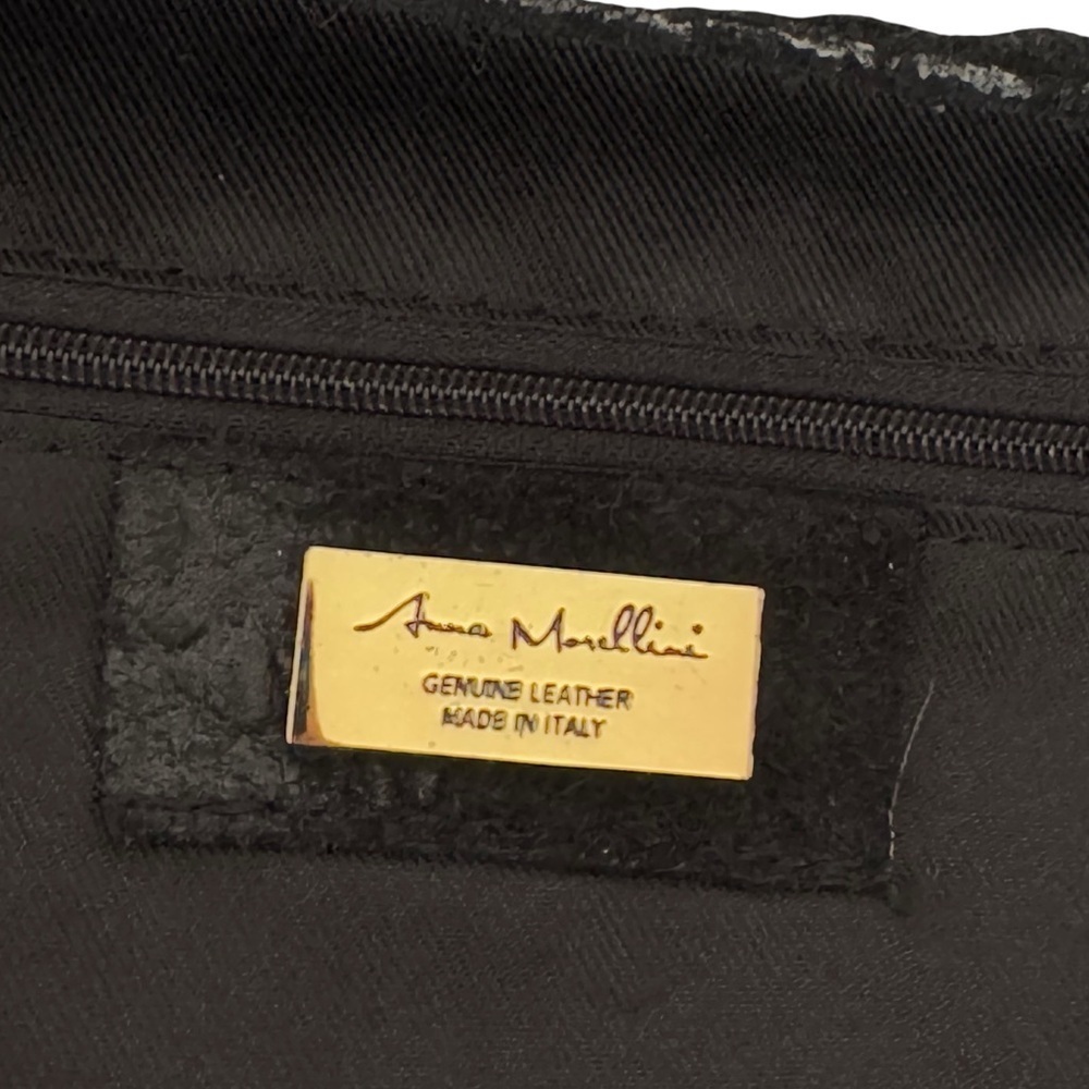 Anna Morellini Dania Shopper Black Cow Leather Crossbody Shoulder Bag Made Italy - Picture 9 of 11